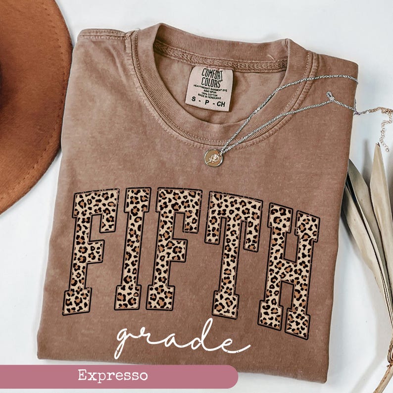 Comfort Colors® Leopard Fifth Grade Teacher Shirt, 5th Grade Teacher Shirt, 5th Grade T-Shirt, Fifth Grade TShirt, Elementary School, image 2