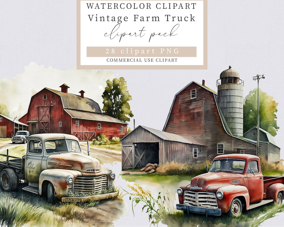Vintage Farm Truck Clipart, Farm Truck Clipart, Truck Clipart, Vintage