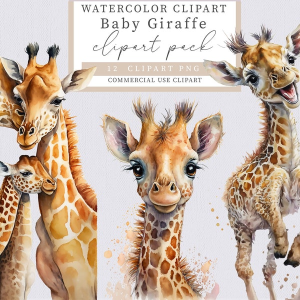 Baby giraffe clipart, Giraffe clipart, Watercolor baby giraffe clipart, Safari clipart ,Baby Animal Clipart, Jungle Animal clipart,