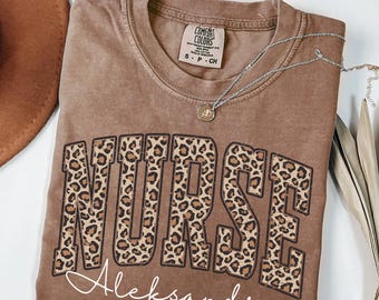 Comfort Colors® Leopard Nurse Shirt, RN Shirt, Nurse Shirt, Nurse Life Shirt, Nurse Tee, Registered Nurse Shirt, Nursing School Shirt,