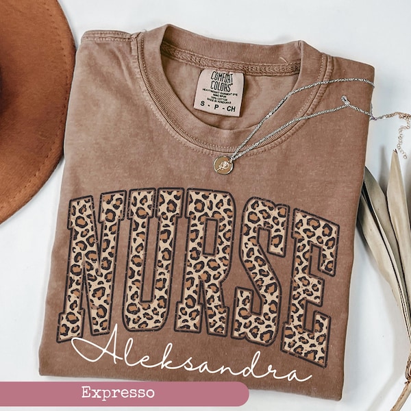 Comfort Colors® Leopard Nurse Shirt, RN Shirt, Nurse Shirt, Nurse Life Shirt, Nurse Tee, Registered Nurse Shirt, Nursing School Shirt,