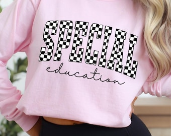 Comfort Colors, Checkered Special Education Teacher Long Sleeve Shirts, Special Education Teacher Gifts, Sped Teacher Shirt,