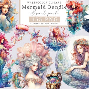 Mermaids Watercolor Clipart, Mermaids Clipart, Mermaids Clipart, Big bundle mermaids Clipart, 150 clipart,