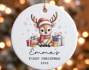 Baby's First Christmas Ornament, My first Christmas New Baby Gift, Personalized Christmas Ornament, Baby Deer Christmas Ornament