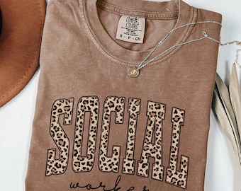 Comfort Colors®,  Leopard Social Worker Shirt, School Counselor Shirt, Social Worker School Shirt, Social Worker Shirt Gift