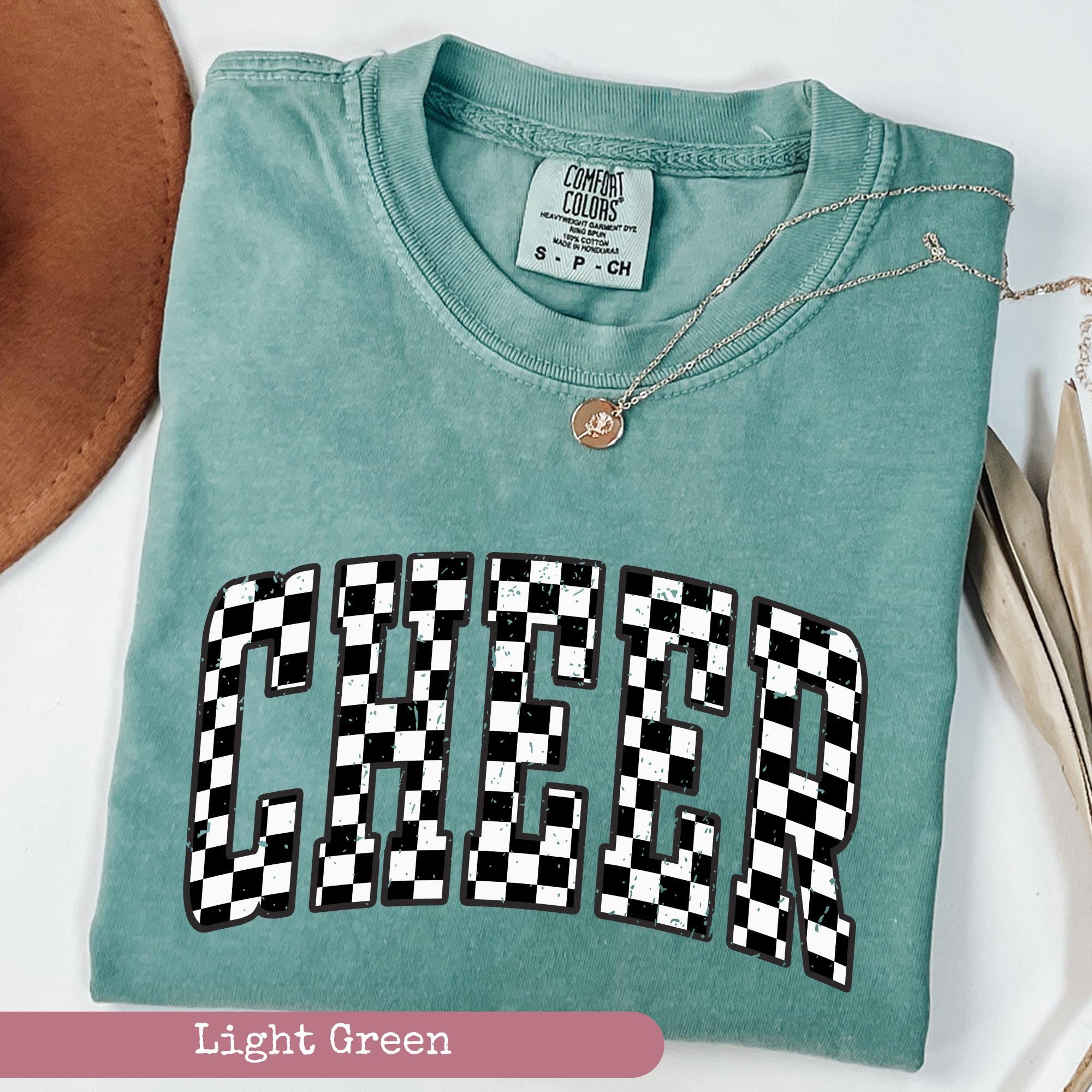 Comfort Colors®, Retro Checkered Cheer Shirt, Checkered Cheer Shirt, Cheer Shirt, Game Day Shirt, Cheer Mom Shirt, Cheer Player Shirt,