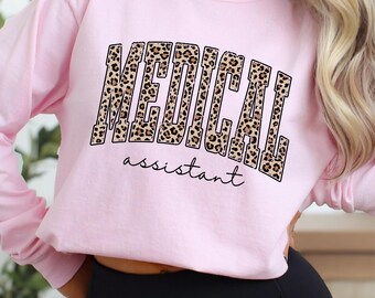 Comfort Colors®, Leopard Medical Assistant Long Sleeve Shirt, Medical Assistant Shirt, Assistant Gifts, Nurse Appreciation,