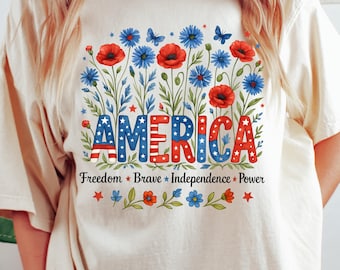 Comfort Colors®, America Shirt, Floral USA Shirt, 4th Of July Shirt, Patriotic Shirt, Memorial Day Gift, Independence Day Shirt,
