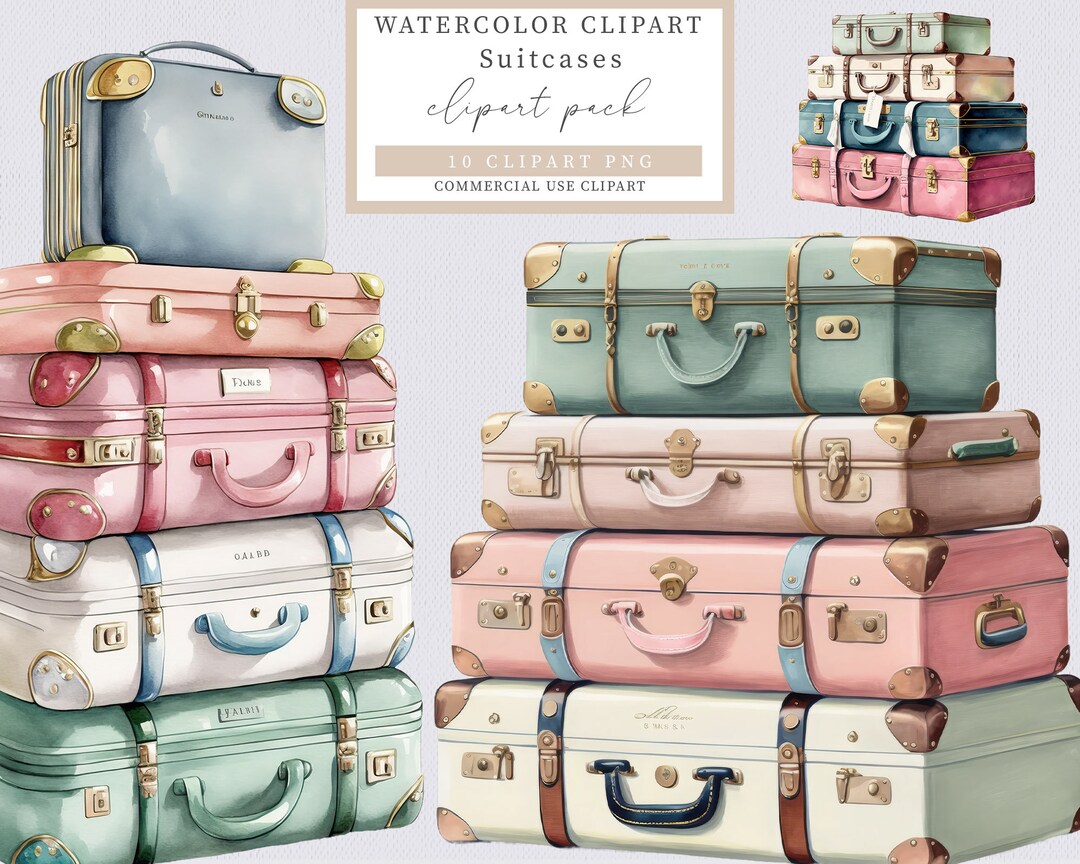 Suitcases Clip Art Watercolor Suitcases Clip Art Pastel - Etsy