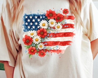Comfort Colors®, American Flag Shirt, Floral USA Shirt, Patriotic Shirt, Memorial Day Gift, Independence Day Shirt, 4th Of July Shirt
