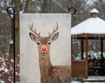 Reindeer Flag, Christmas Flag, Holiday Flag, Christmas Garden Flag,  Rudolph Flag, Outdoor Decor, Garden & House Banner,