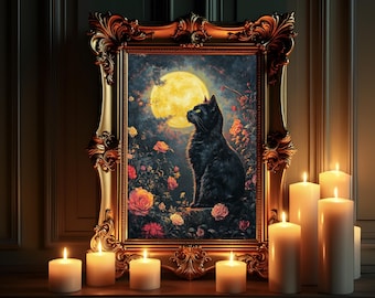 Black Cat Poster, Halloween Wall Art, Cat Poster, Matte Vertical Posters, Spooky Halloween Decor, Black Cat Lover Print, Black Cat Wall Art