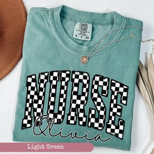 Comfort Colors® Checkered Nurse Shirt, Retro Nurse Shirt, Gift for Nurse, RN Shirt, Registered Nurse Shirt, New Nurse Graduation Gift image 1