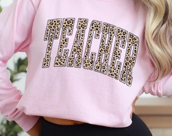 Comfort Colors® Leopard Teacher Long Sleeve Shirt, Teacher Shirt, Teacher Life Shirt, Teacher Tee, Teacher, School Long Sleeve Shirt,