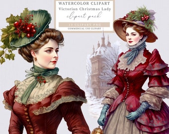 Victorian lady clipart, Christmas lady clipart, Victorian Christmas lady clipart, Victorian clipart, Woman clipart, Christmas clipart