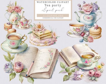 Tea party clipart, Journal and tea  clipart, Tea clipart, Pastel clipart, Junk journal, Card making