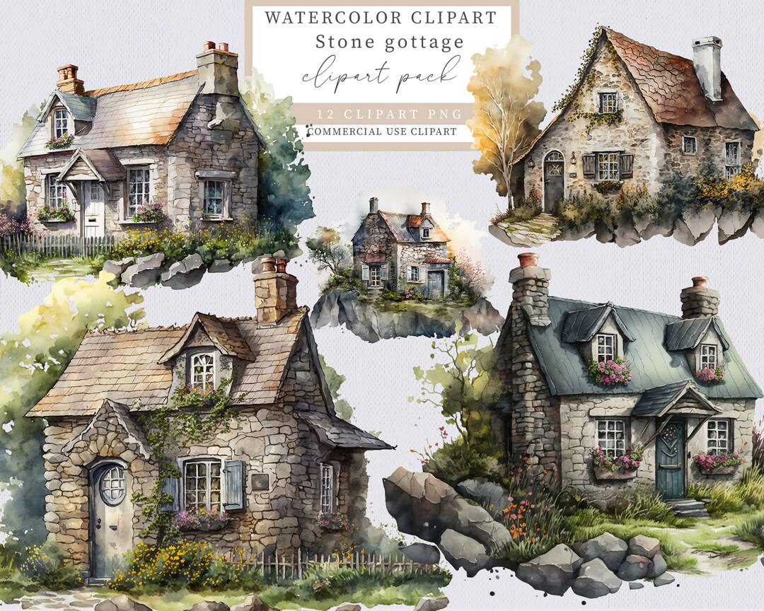 Stone Cottage Clip Art, Cottage Clip Art, Card Making, Junk Journal