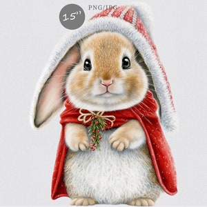 Christmas bunny clipart, Christmas clipart,  Baby bunny clipart, Animals clipart, Cute bunny clipart, Watercolor clipart