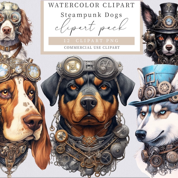 Steampunk dogs clipart, Steampunk clipart, Fantasy clipart, Dog clipart, Steampunk bundle, Animal clipart