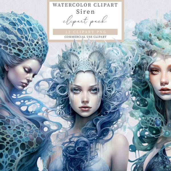 Siren clipart, Greek mythology, Women clipart, Mermaid clipart, Watercolor clipart, Fantasy clipart,