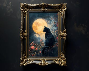 Black Cat Wall Art, Halloween Wall Art, Cat Poster, Matte Vertical Posters, Spooky Halloween Decor,  Black Cat Lover Print