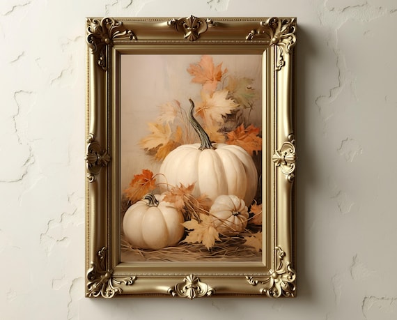 White Pumpkins Wall Art, Fall Wall Art, Autumn Poster, Matte Vertical Posters, Holiday Wall Art, Holiday Decor, Pumpkins Wall Art