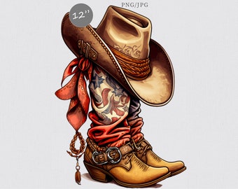 Cowboy boots clipart, Cowboy hat clipart, Watercolor clipart, Western clipart,