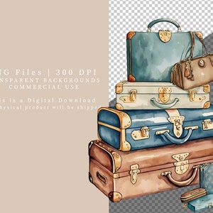 Watercolor Suitcases Clip Art, Suitcases Clip Art, Holiday Clip Art ...