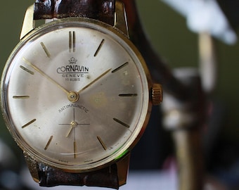 Montre habillée dorée Cornavin Genève vintage des années 1960 – mécanique suisse, 17 rubis