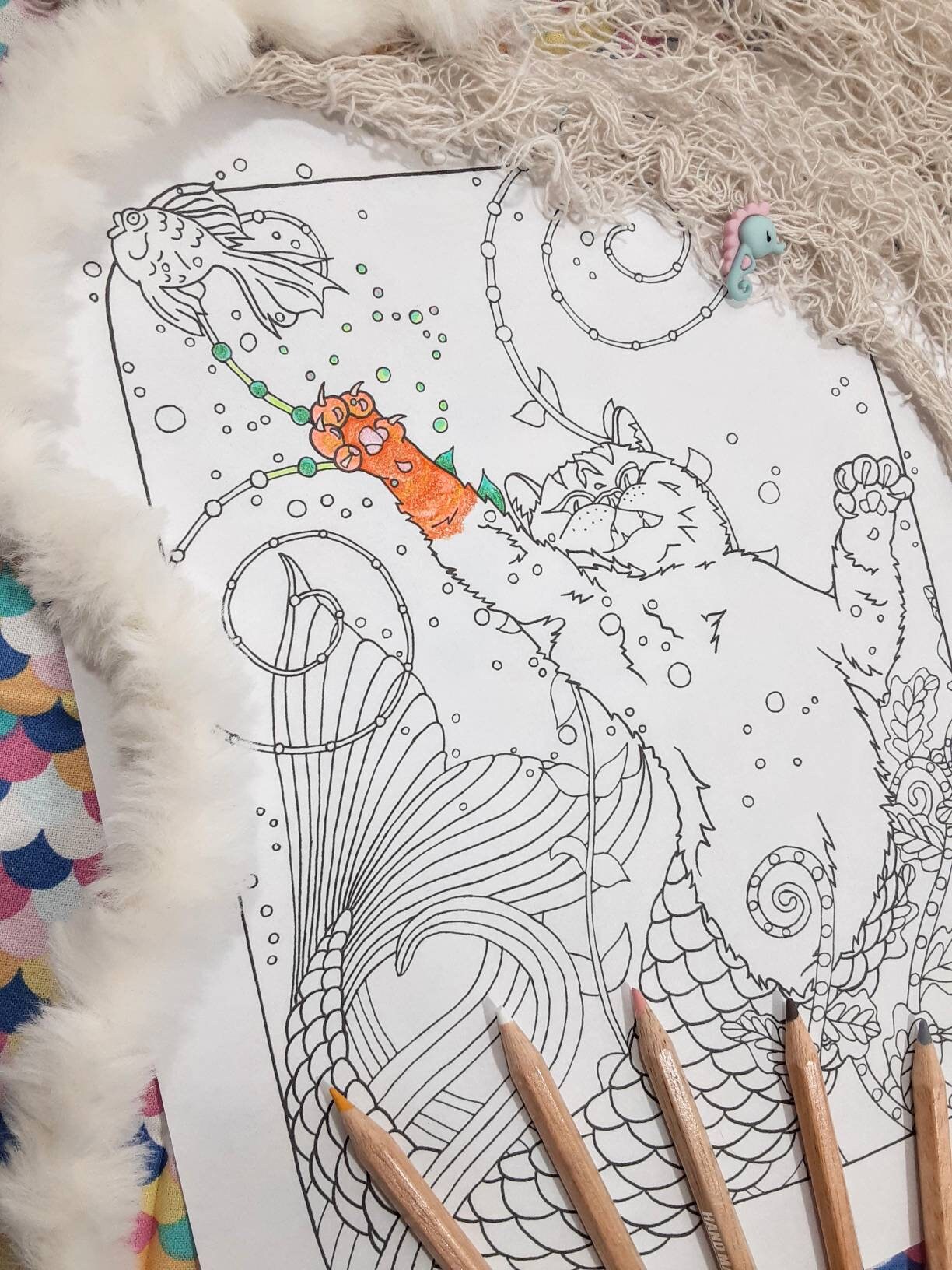 Under The Sea Printable Purrmaid Coloring Page Mermaid Cat | Etsy