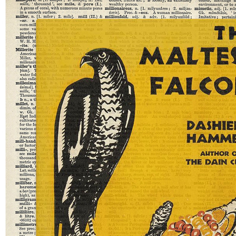 Art The Maltese Falcon by Dashiell Hammett Poster Gift First Edition Cover Crime Fiction Book Dictionary Print: Classic Novel Fan