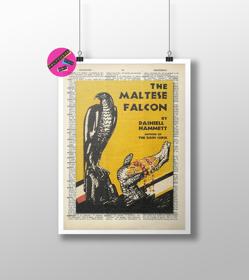 Art The Maltese Falcon by Dashiell Hammett Poster Gift First Edition Cover Crime Fiction Book Dictionary Print: Classic Novel Fan