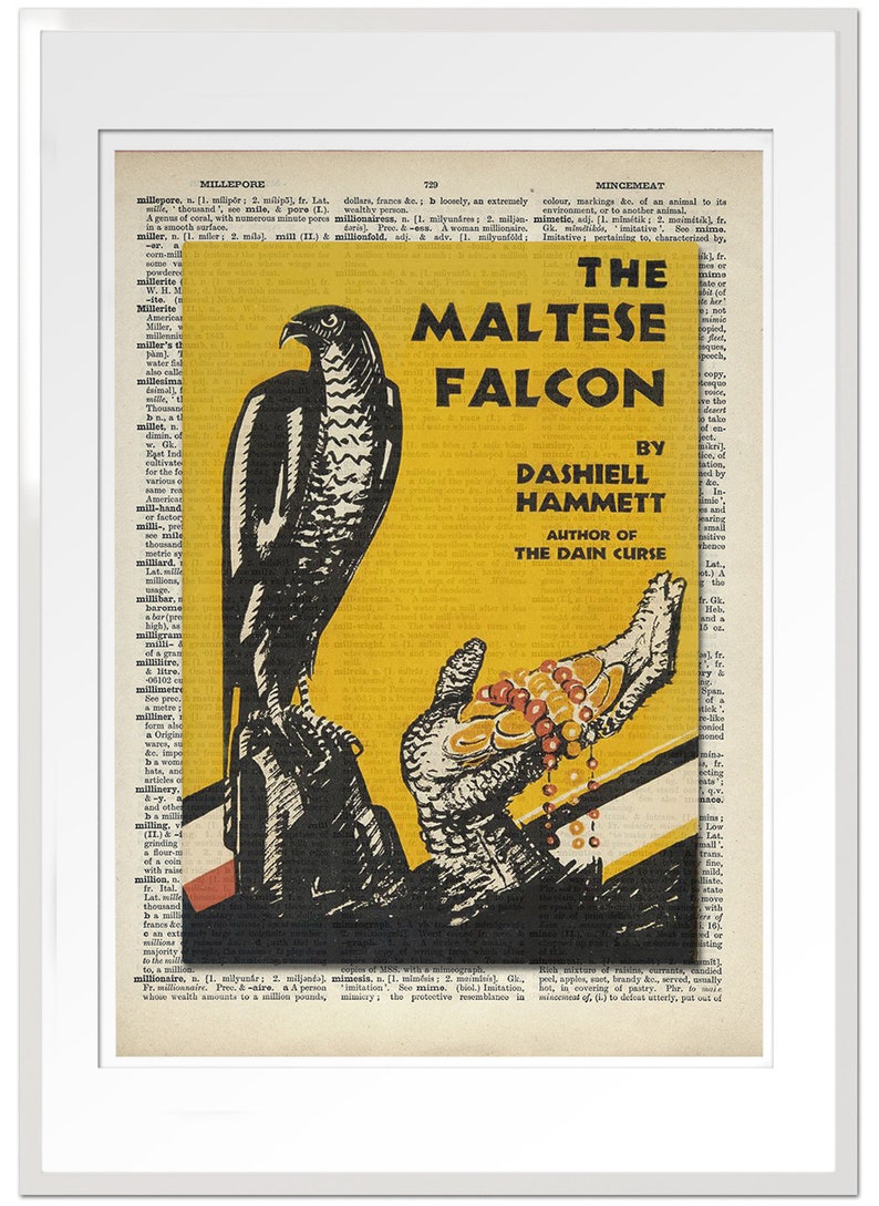Art The Maltese Falcon by Dashiell Hammett Poster Gift First Edition Cover Crime Fiction Book Dictionary Print: Classic Novel Fan