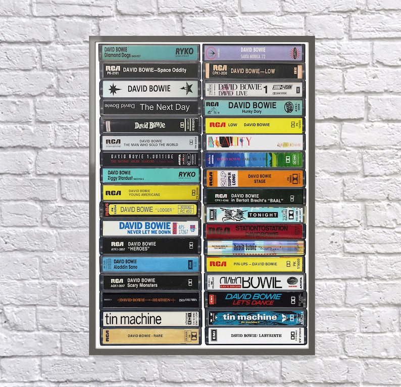 Bowie Fan Singles Albums /& Rarities. Gift Original Cassette Poster Fine Art Print David Bowie
