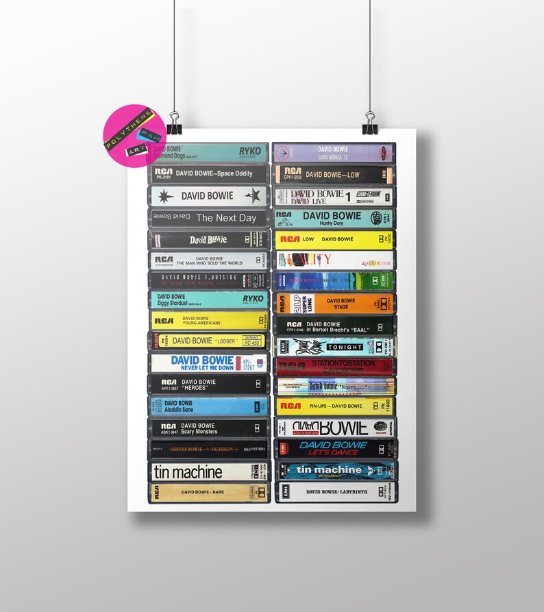Bowie Fan Singles Albums /& Rarities. Gift Original Cassette Poster Fine Art Print David Bowie