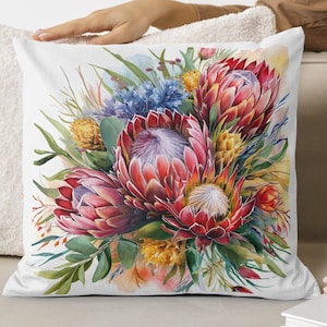 Protea Cushion South African Protea Throw Pillow Fynbos SAFFA Home Decor Protea National Flower Gift for Plant Lover Botanical Floral Pillow