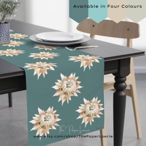 Boho King Protea Table Runner, South African Protea, Autumn Table Linens, Boho Floral Home Decor, Rustic Farmhouse Table Decor, Blues /Khaki