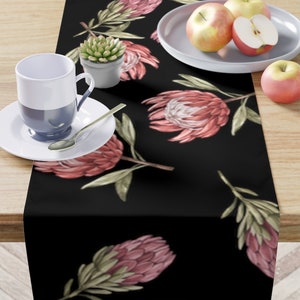 Black Table Runner Protea Gift for South Africa Decor King Protea Table Linen Elegant Boho Queen Protea Lover Gift Housewarming South Africa