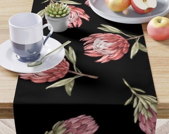 Black Table Runner Protea Gift for South Africa Decor King Protea Table Linen Elegant Boho Queen Protea Lover Gift Housewarming South Africa