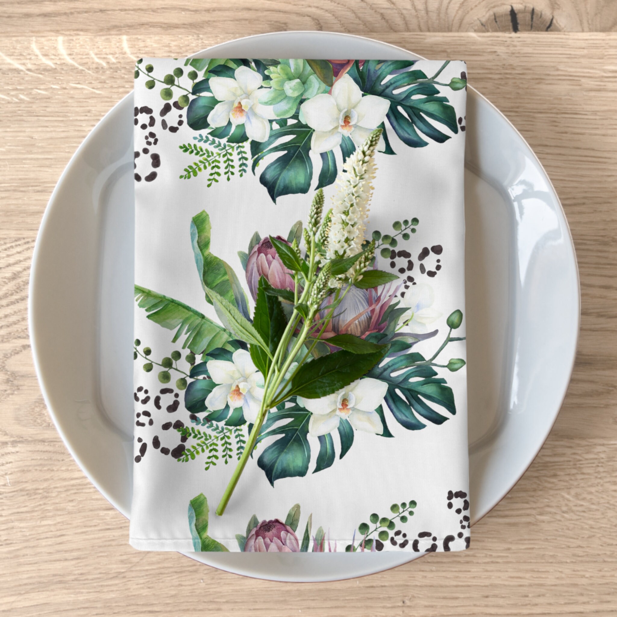 South African Protea Napkins Set 4, Tropical Floral Dining Table Linens, African Home Decor