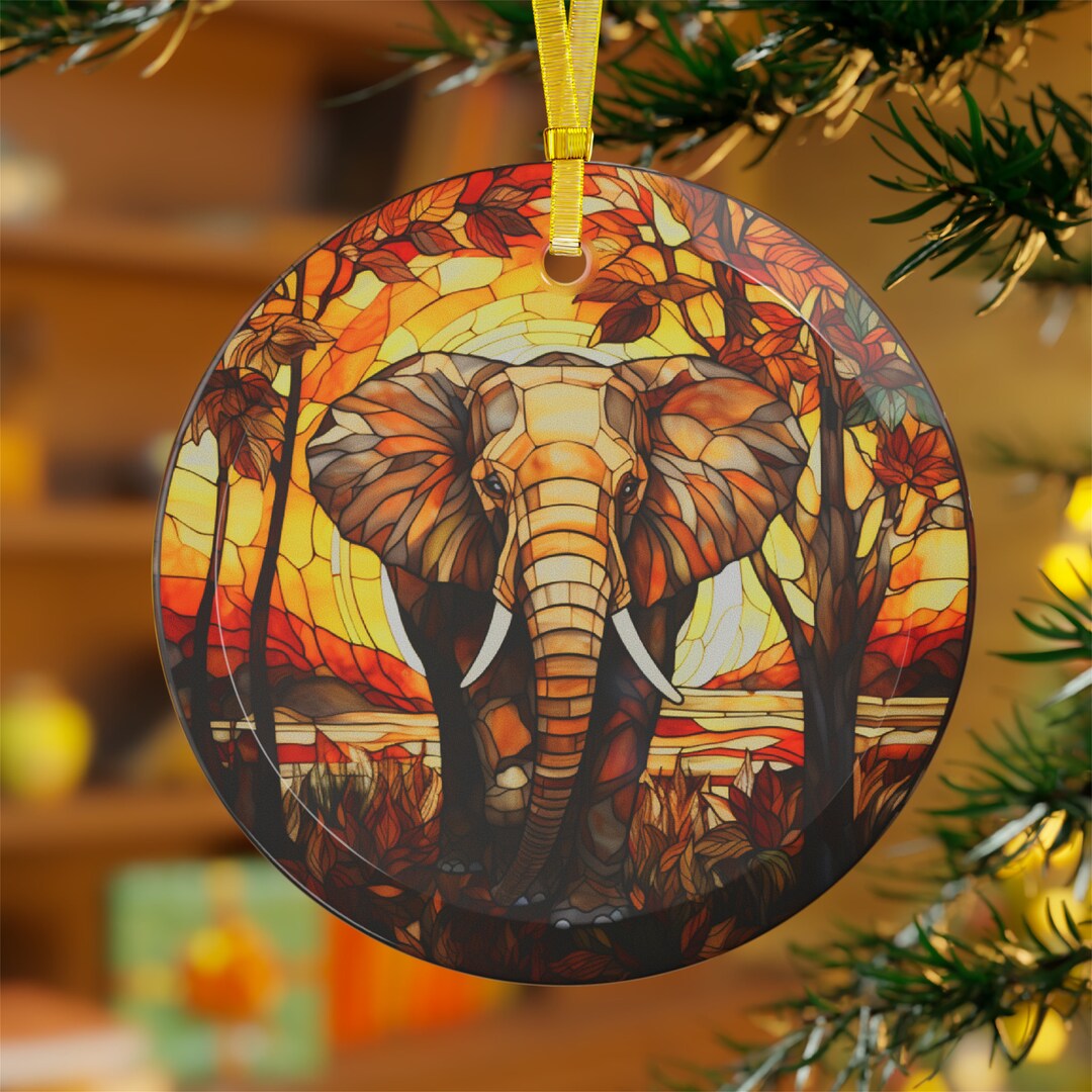 Elephant Glass Ornament, Faux Stained Glass Christmas Ornament, South