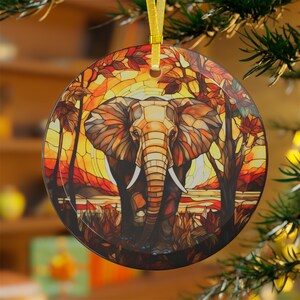 Elephant Glass Ornament Faux Stained Glass Christmas Ornament South African Big Five Safari Fall Decor SAFFA Gift Pachyderm Lover Gift