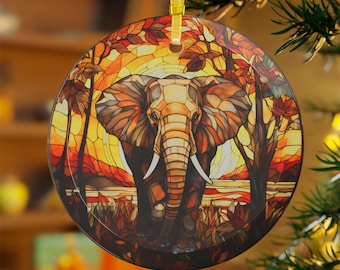 Elephant Glass Ornament, Faux Stained Glass Christmas Ornament, South African Big Five Safari Fall Decor, SAFFA Gift, Pachyderm Lover Gift