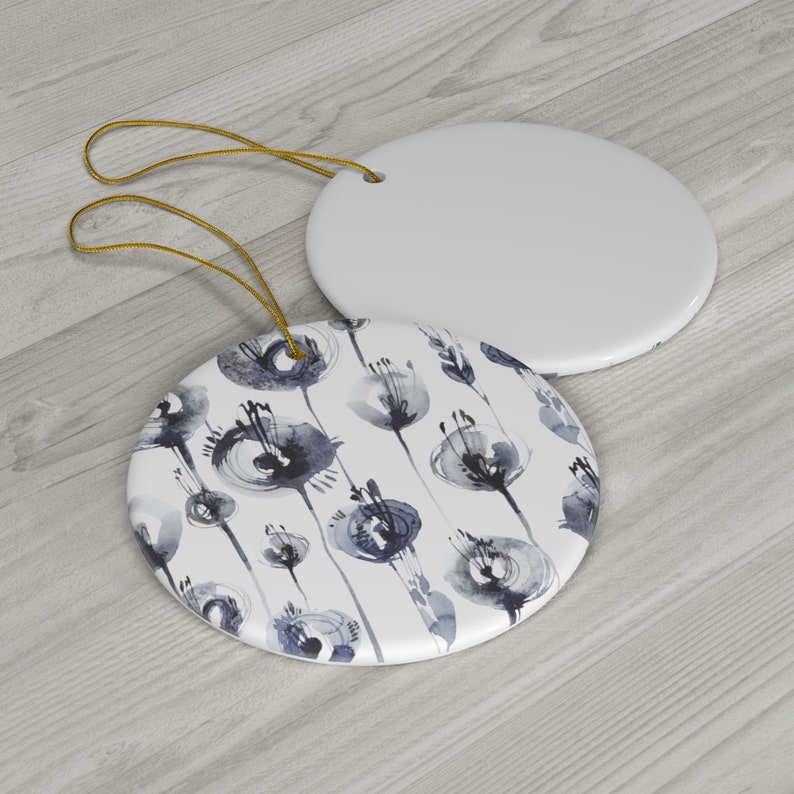 Navy Boho Ornament, Blue Christmas Ornament, Ethnic Abstract Ornament