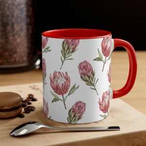 South African Proteas Coffee Mug, Red Accent Mug, Tropical Floral Mug, Farmhouse Decor Mug, Boho Protea Mug, Coffee Lover Gift, 11oz