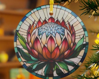 King Protea Glass Ornament Protea Faux Stained Glass Ornament South African Flower Christmas Decoration Plant Lover Protea Gift SAFFA Decor