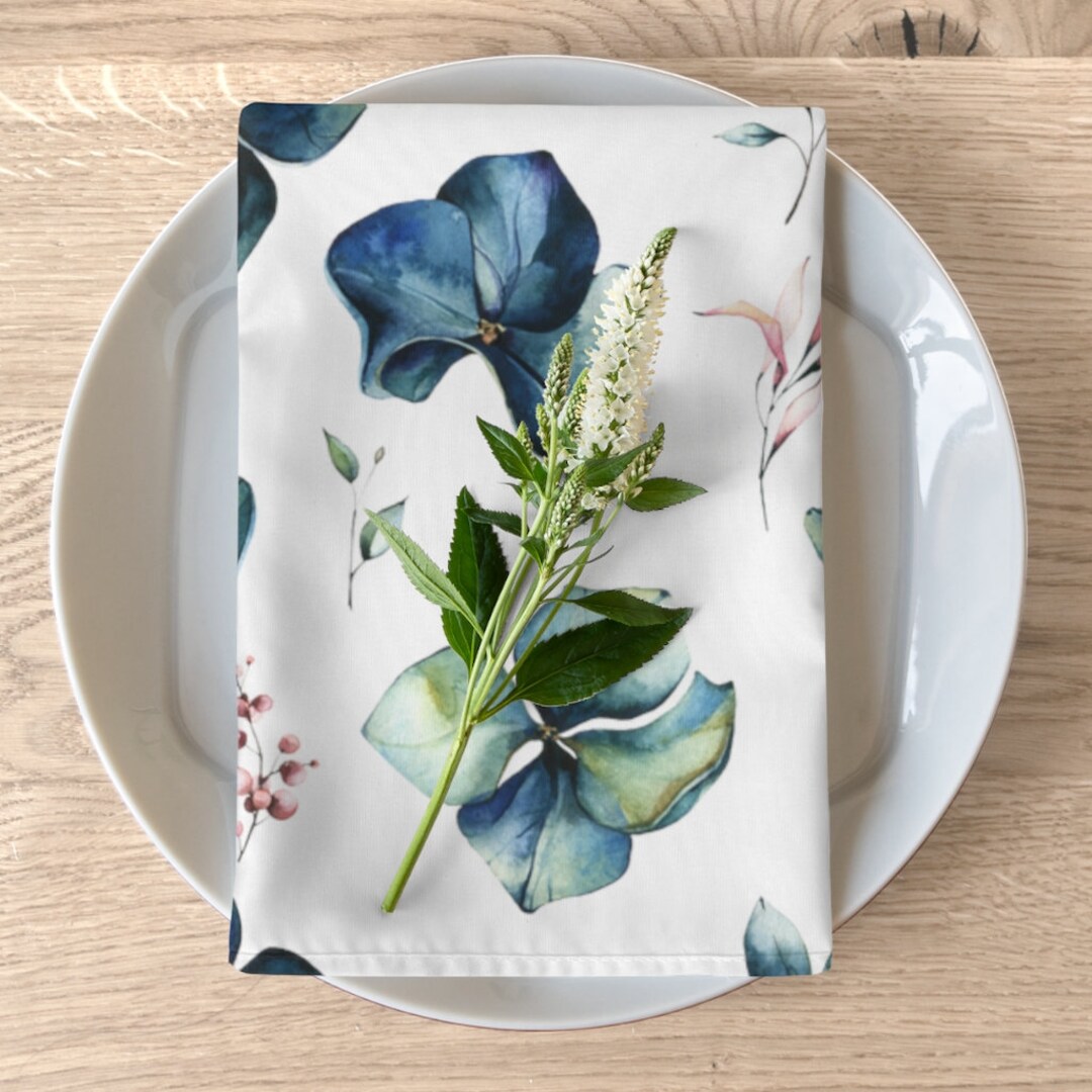 Navy Blue Floral Napkins Set 4 Tropical Dining Table Etsy