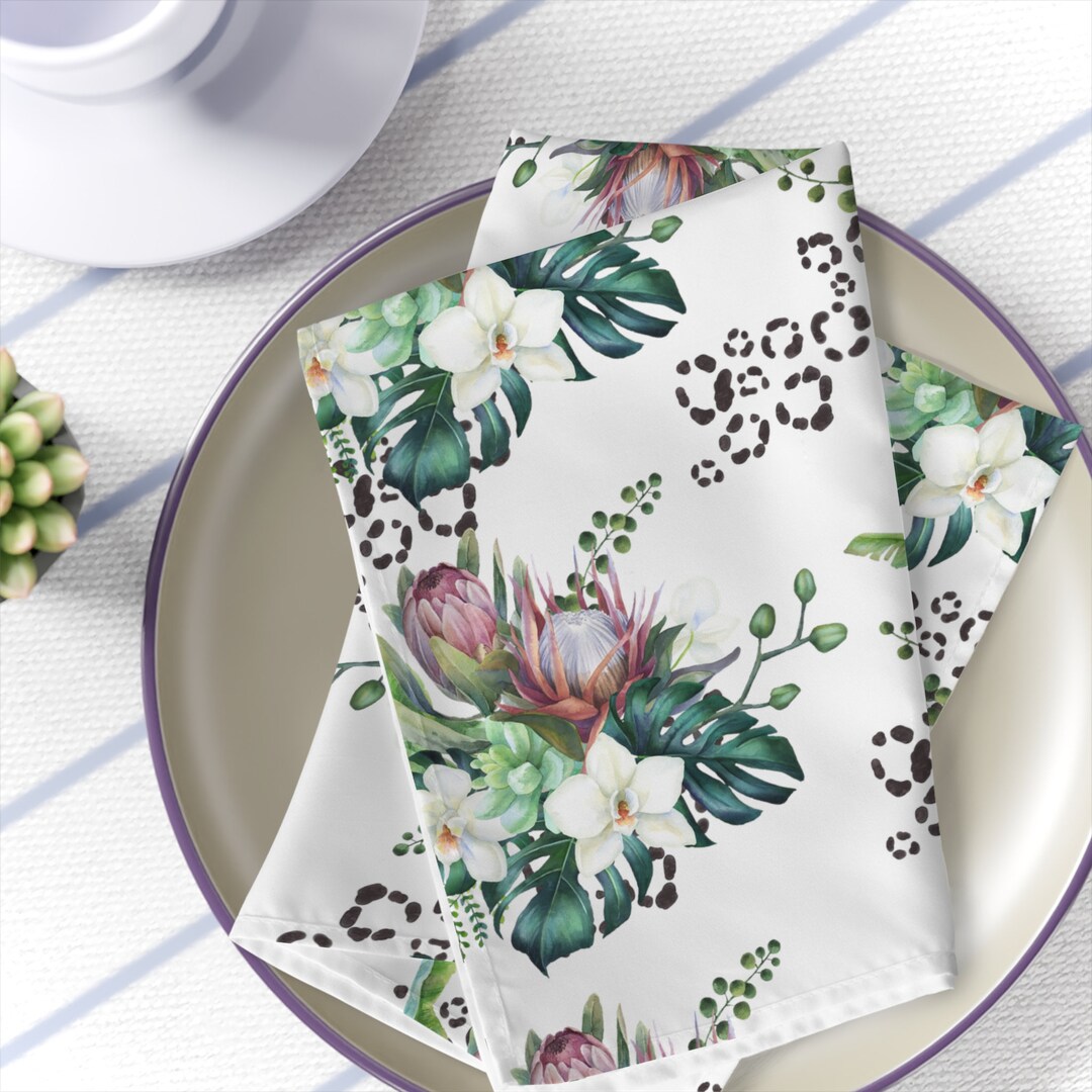 South African Protea Napkins Set 4, Tropical Floral Dining Table Linens
