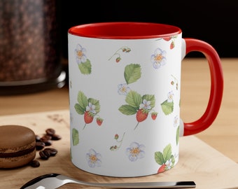 Jordgubbskaffemugg present till kaffeälskare röda bär bondgårdsköksinredning fruktmugg trädgårdsmästare present stugkärlek inflyttningspresent till henne