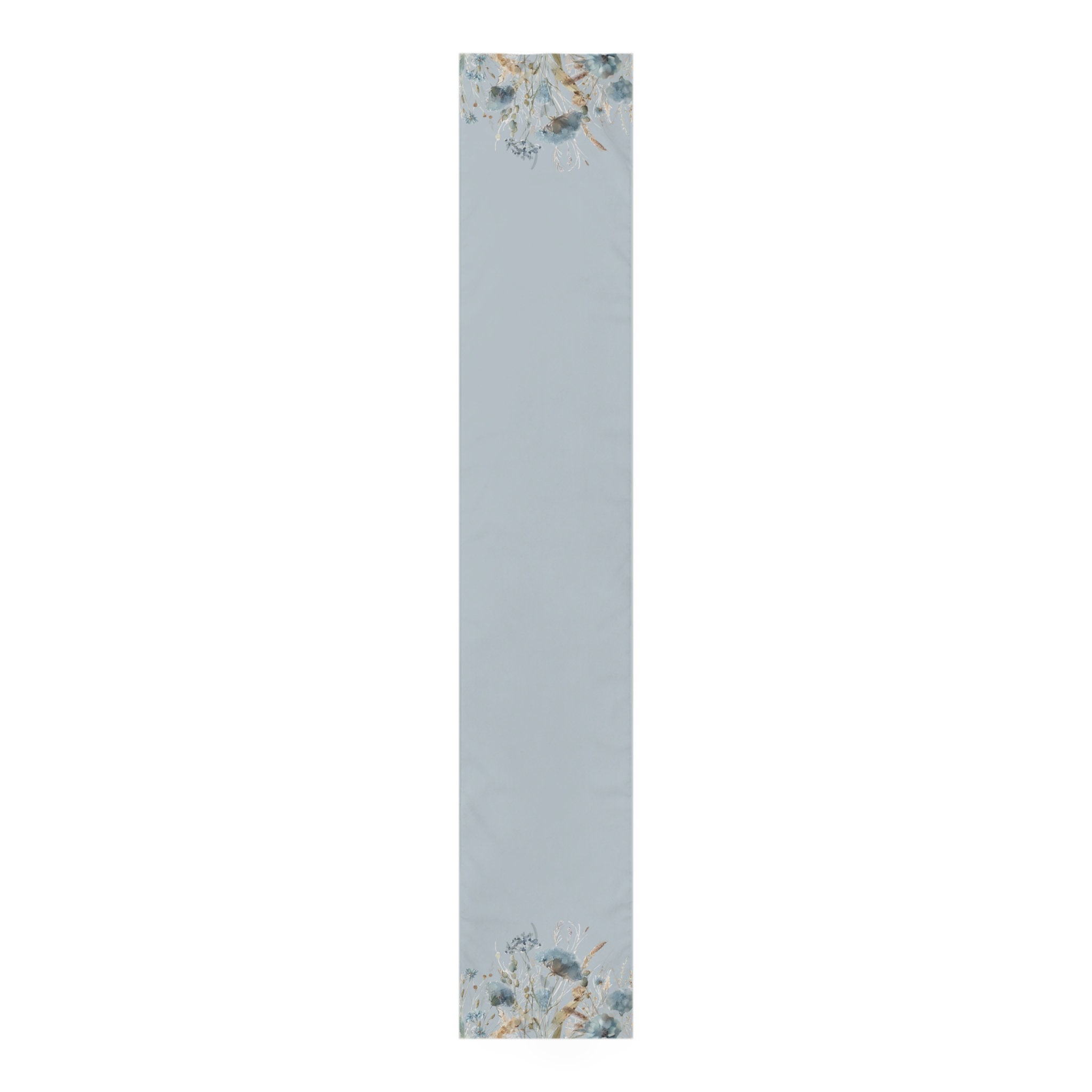 Blue Autumn Floral Border Table Runner, Boho Wildflower Fall Runner ...